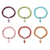 Synthetic Imperial Jasper Beads & Turquoise Cross Stretch Bracelets for Women Men BJEW-JB11382-2