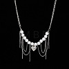 Imitation Pearl Round Beaded Alloy Heart Chain Tassel Bib Necklaces for Women WG3C231-01-2