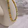 304 Stainless Steel Enamel Green Leaf Link Chain Necklaces for Women OR8327-3