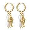 Natural Cultured Freshwater Pearl Rice with Fish Hoop Earrings EJEW-JE06740-3