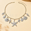 Bohemian Summer Beach Zinc Alloy Starfish Shell Shape Pendant Bib Necklaces for Women WGA7543-03-1