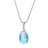 Ocean Alloy Sea Animal and Faceted Glass Teardrop Pendant Brass Round Snake Chain Necklaces for Women NJEW-JN05915-02-4