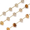 Handmade 304 Stainless Steel Yellow Aventurine Beads Flat Round Link Chains CHS-B011-05G-01-1