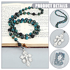 Dyed Natural Cadet Blue Tiger Eye & Synthetic Non-Magnetic Hematite & Lava Rock Round Rosary Bead Necklaces HJEW-DC00192-2