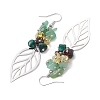 Leaf 201 Stainless Steel Natural Citrine & Natural Green Aventurine & Natural Malachite & Natural Garnet Chip Dangle Earrings EJEW-JE06138-02-4