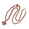 Saint Patrick's Day Natural Red Jasper Clover Pendant Round Beaded Necklaces with Brall Heart OT Clasps NJEW-G202-02G-04-4