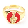 Adjustable Real 18K Gold Plated Brass Enamel Finger Ringss RJEW-L071-33G-2
