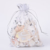 100Pcs Silver Stamping Heart Organza Gift Bags OP-PH0001-37A-1