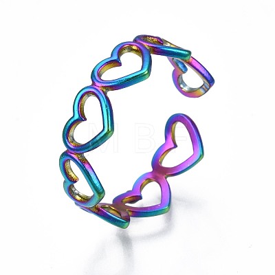 304 Stainless Steel Heart Wrapped Cuff Ring RJEW-N038-059-1