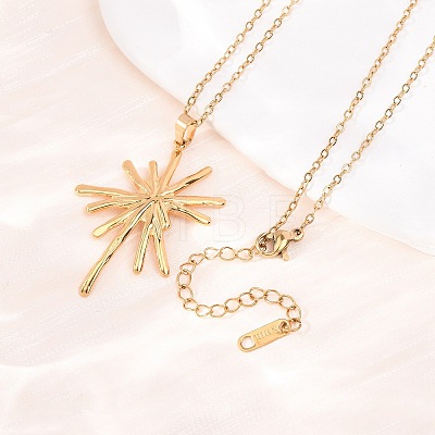304 Stainless Steel Flower Pendant Cable Chain Necklaces for Men Women NJEW-K308-05G-G-1