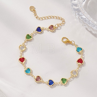 Brass Glass Link Chain Bracelets for Women BJEW-JB13563-1