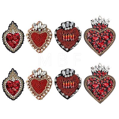 GOMAKERER 8Pcs 4 Style Sacred Heart Glass Rhinestone Appliques PATC-GO0001-03-1