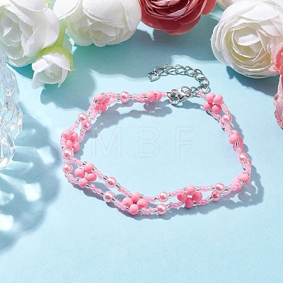 Flower Glass Seed Beaded Bracelets for Women BJEW-JB10267-1
