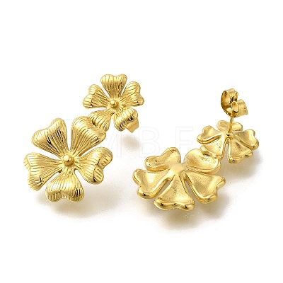 PVD Vacuum Plating 304 Stainless Steel Textured Flower Stud Earrings for Women EJEW-S227-49G-1