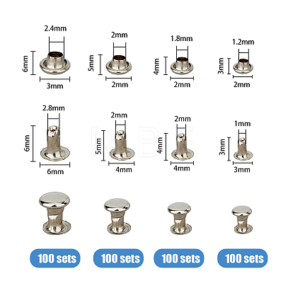 400 Sets 4 Styles Iron Rivets IFIN-FH0001-80-1