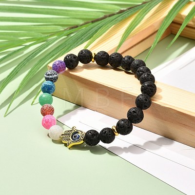 Round Natural Lava Rock & Weathered Agate(Dyed) Beads Stretch Bracelet BJEW-JB06887-1