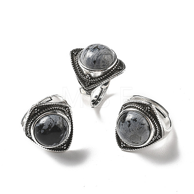 Natural Snowflake Obsidian Adjustable Rings G-P560-03AS-02-1