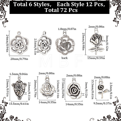 SUNNYCLUE 72Pcs 6 Styles Tibetan Style Alloy Pendants FIND-SC0007-84-1