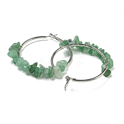 Alloy with Copper Wire Natural Aventurine Hoop Earrings EJEW-Q388-01C-1