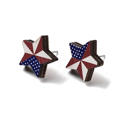 Independence Day Wood Stud Earrings EJEW-D108-01E-1