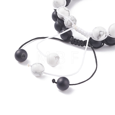 2Pcs 2 Style Round Natural Howlite & Glass Braided Bead Bracelets Set BJEW-TA00073-1