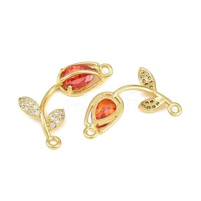 Rack Plating Brass Micro Pave Clear Cubic Zirconia Flower Connertor Charms KK-Z043-03G-1