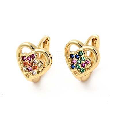 Cubic Zirconia Heart with Star Hoop Earrings EJEW-G312-15G-01-1