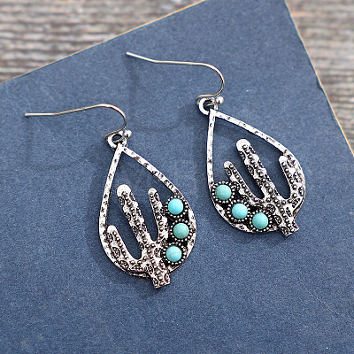 Alloy Synthetic Turquoise Dangle Earrings FS-WG8D1E3-01-1