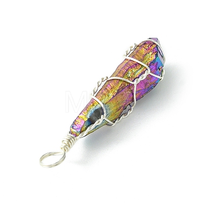 Electroplated Natural Quartz Crystal Copper Wire Wrapped Pendants PALLOY-JF02584-02-1
