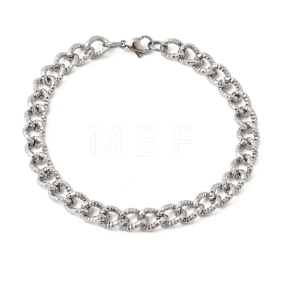 Hammered 201 Stainless Steel Cuban Link Chains Bracelets for Women Men STAS-T077-17P-1