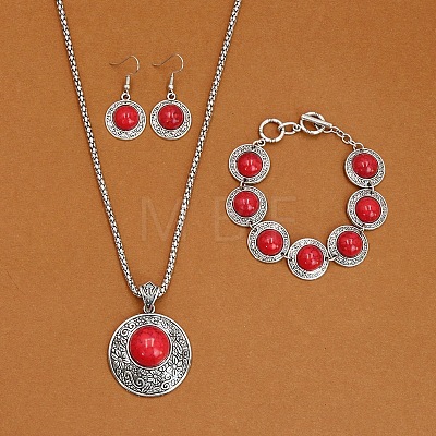 Alloy with Synthetic Turquoise Pendant Necklaces & Link Bracelets & Dangle Earring Sets WGBFEA3-05-1