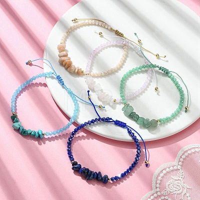 5Pcs 5 Style Natural & Synthetic Mixed Gemstone Chips & Glass Braided Bead Bracelets Sets BJEW-TA00403-1