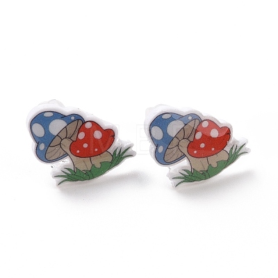 Acrylic Cartoon Mushroom Stud Earrings with Platic Pins for Women EJEW-F293-03C-1