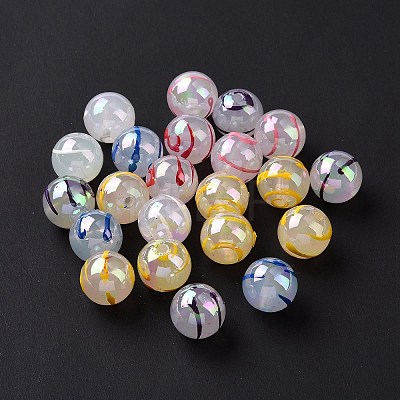 UV Plating Rainbow Iridescent Drawbench Acrylic Beads OACR-E009-09-1