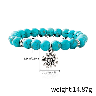 Synthetic Turquoise Beaded Stretch Bracelets PW-WGFC66C-10-1