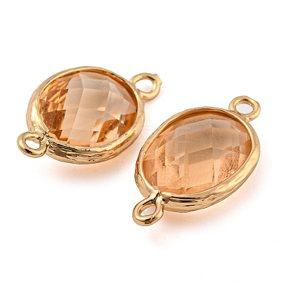 Brass Pave Faceted Glass Connector Charms KK-G486-02G-1
