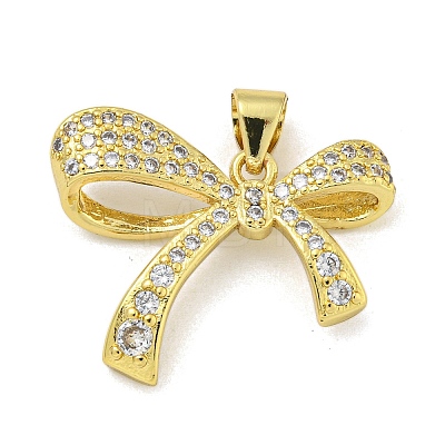 Bowknot Rack Plating Brass Clear Cubic Zirconia Pendants KK-Z053-14G-04-1