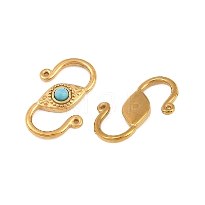 304 Stainless & Synthetic Turquoise S-Hook Clasps SA-CBA3073-02G-03-1