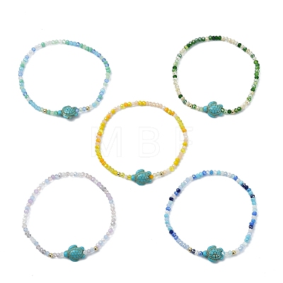 Abacus Glass & Dyed Synthetic Turquoise Beads Stretch Bracelets for Women BJEW-JB13812-02-1
