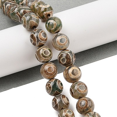 Natural Tibetan 3-Eye dZi Agate Beads Strands G-A240-A03-01-1