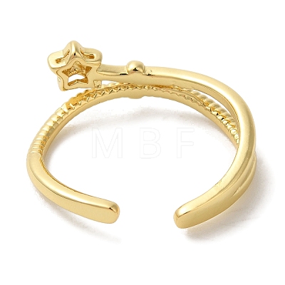 Star Rack Plating Brass Open Cuff Ring for Women RJEW-L123-105G-1