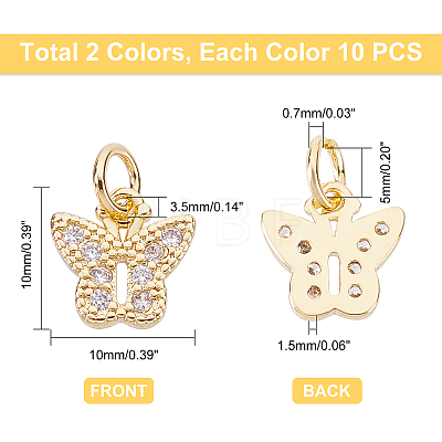   20Pcs 2 Colors Brass Micro Pave Clear Cubic Zirconia Pendants KK-PH0003-35-1