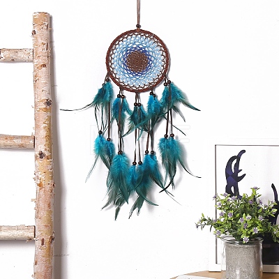 Indian Style Cotton Woven Net/Web with Feather Hanging Decorations PW-WG5AE58-01-1