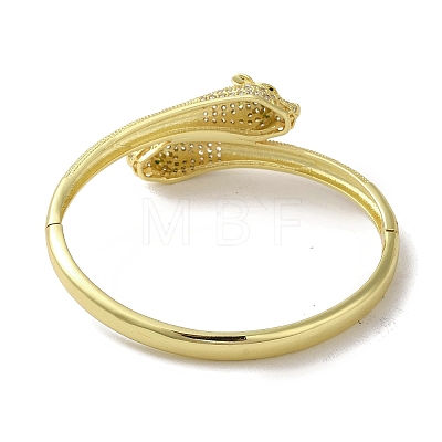 Brass Pave Clear Cubic Zirconia Leopard Hinged Bangle for Women BJEW-K246-03G-1