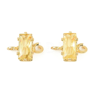 Brass Pave Cubic Zirconia Rectangle Connector Charms KK-P347-06G-01-1