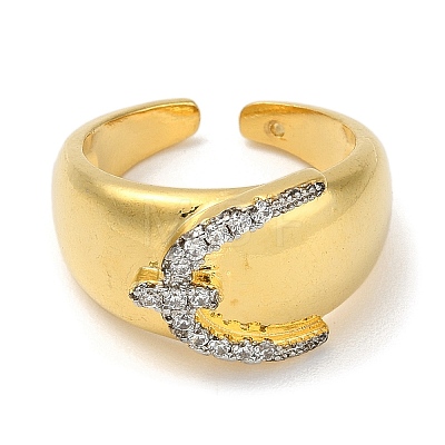 Rack Plating Brass Micro Pave Cubic Zirconia Cuff Finger Rings for Women RJEW-C114-16F-G-1