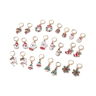 12 Pairs 12 Style 304 Stainless Steel Christmas Dangle Leverback Earrings EJEW-JE04900-1