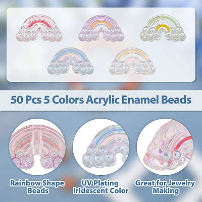 50Pcs 5 Colors UV Plating Rainbow Iridescent Acrylic Enamel Beads OACR-DC0001-10-1