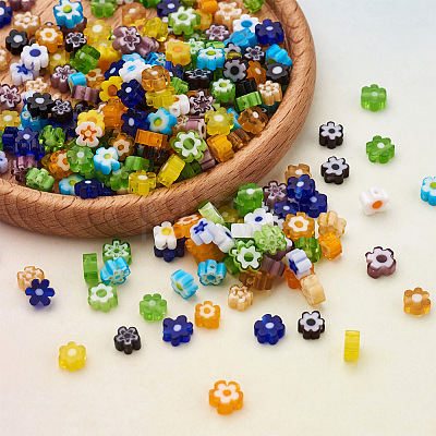 300Pcs 10 colors Handmade Millefiori Glass Beads LAMP-TA0002-05-1