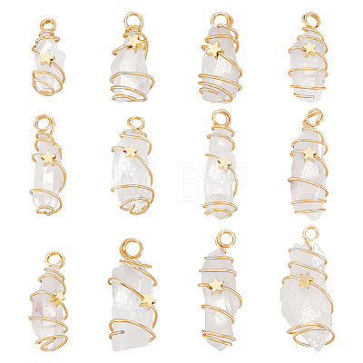 12Pcs Natural Quartz Crystal Copper Wire Wrapped Pendants PALLOY-FG0001-02A-1